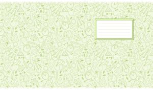 School supplies doodle icons seamless pattern on pastel lime green backdrop