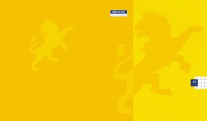 Heraldic silhouette of a lion on a yellow monochrome