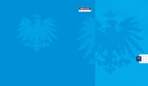 Heraldic silhouette of an eagle on a blue monochrome