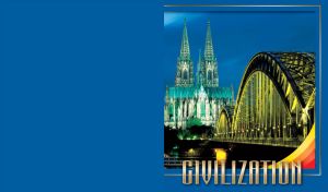 Illuminated cathedral and bridge with a boat passing in the foreground on blue