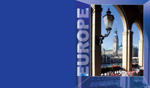 Town Hall of Hamburg, view from a restaurant on blue