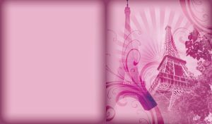 City card of Paris with Eiffel tower and trees on a pastel pink with swirls and sun rays