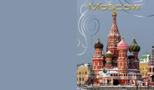 St. Basil's Church in Moscow in winter on a gray background