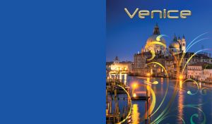 Illuminated Santa Maria Church in Venice at night on a blue background