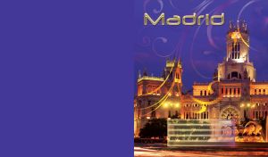 Illuminated University of Madrid at night on an indigo background