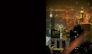 City evening, illuminated Hong Kong city at night