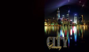 City evening, illuminated Perth city at night