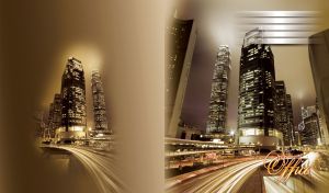 Constructions and buildings of illuminated office skyscrapers