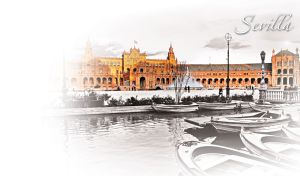 Cityscape of Spain Square in Seville city on pastel white