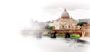 Cityscape of St. Peter's Basilica in Rome on pastel white