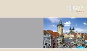 Crowded Old Town in Prague on a pastel gray and beige background