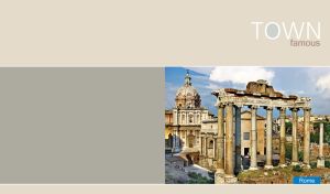 Ancient Temple of Saturn in Rome, Italy on a pastel gray and brown background