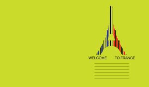 Lime invitation to France decorated with a barcode art of the Eiffel tower