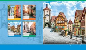 Pastel color houses and a chapel with an archway in Rothenburg