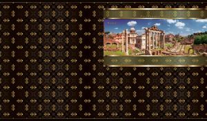 Panorama of Rome framed in gold on a black backdrop with vintage golden ornate