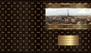 Panorama of Paris framed in gold on a black backdrop with vintage golden ornate