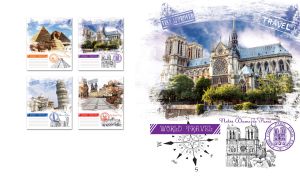 Notre-Dame de Paris in a grunge vignette on a white background