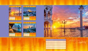 Evening view of St Mark's Square in Venice on an orange urban background