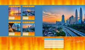 Evening view of the Petronas Twin Towers on an orange urban background