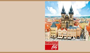 The Church of Mother of God before Tyn in Prague on a tan background