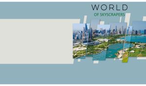 Aerial city view of Chicago skyscrapers on multi panel canvas on pastel teal