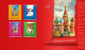 St Basil's Cathedral in Moscow behind a red torn paper roll wallpaper