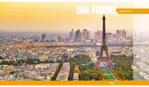 European scenery of the Eiffel Tower in Paris at a yellow-beige sunset