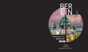 The illuminated Berliner Dom in a split circle window on black