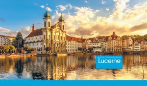 Jesuit Church of St. Francis Xavier on Reuss river in Lucerne, Switzerland
