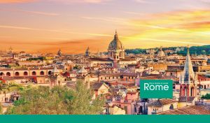 Pastel purple-orange sunset skyline in Rome, Italy