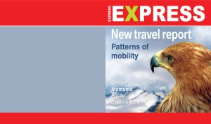 Head shot picture of a gorgeous golden eagle on cover of a travel magazine