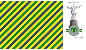 Christ the Redeemer on white with blue, yellow and green oblique stripes