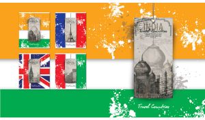 Taj Mahal on a beige tag against a grunge textured Indian flag