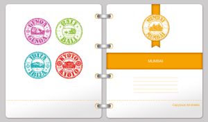 Binder notebook with an orange bookmark and a Mumbai stamp on a white cover