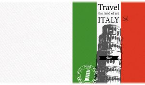 Stylized Italian travel poster with the Leaning Tower and a Pisa seal on white
