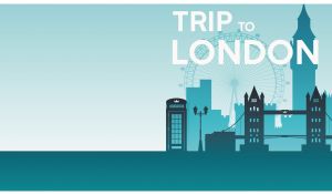 London skyline silhouette with iconic landmarks on teal and navy gradient