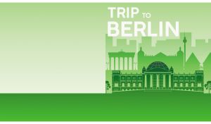 Berlin skyline silhouette with iconic landmarks on a green gradient