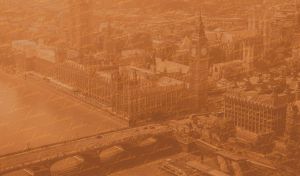 A vintage panoramic view of London in sepia tones