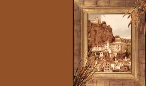 Castle in frame - Rocamadour, south-west of France, built in 150 m high cliff