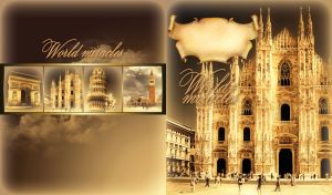 Milan cathedral with sepia overlay