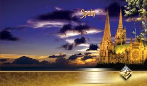 Gothic church in Spain in the fading lights of the golden-black sunset