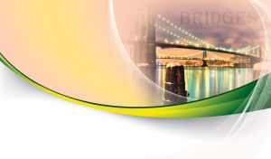 Brooklyn Bridge in NYC lit up at night. Peach, green and white background.