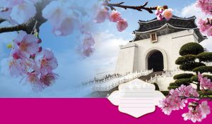 Sakura and a bonsai tree in front of the National Chiang Kai-Shek Memorial Hall