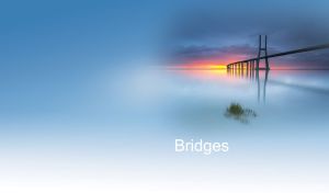 The Vasco da Gama Bridge in a vignette of the pastel blue fog