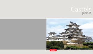 Himeji castle against the cloudy sky on a pastel gray background
