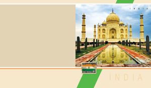 Taj-Mahal mausoleum in Agra, India on a beige postcard