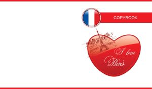 I LOVE PARIS art design on a red heart with France flag icon on white