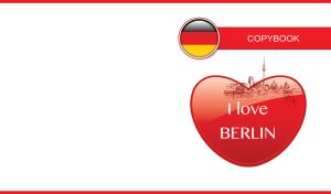 I LOVE BERLIN art design on a red heart with Germany flag icon on white