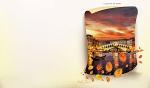 View of the Rialto Bridge in Venice at twilight on a white backdrop