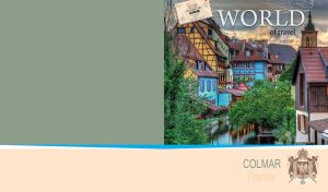 Colmar cityscape with colorful houses at dusk on olive and beige